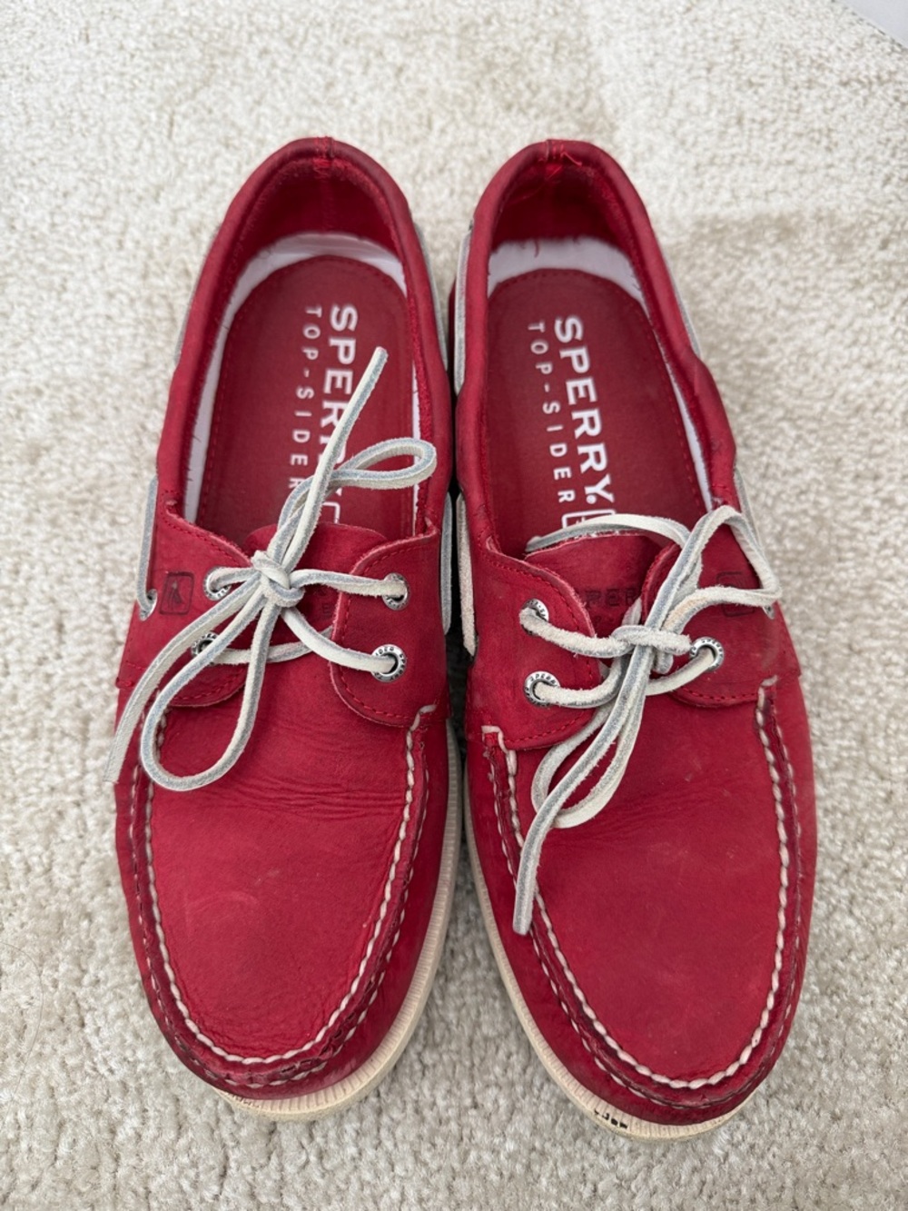 Sperry Men's Red Leather Boat Shoes with White Laces